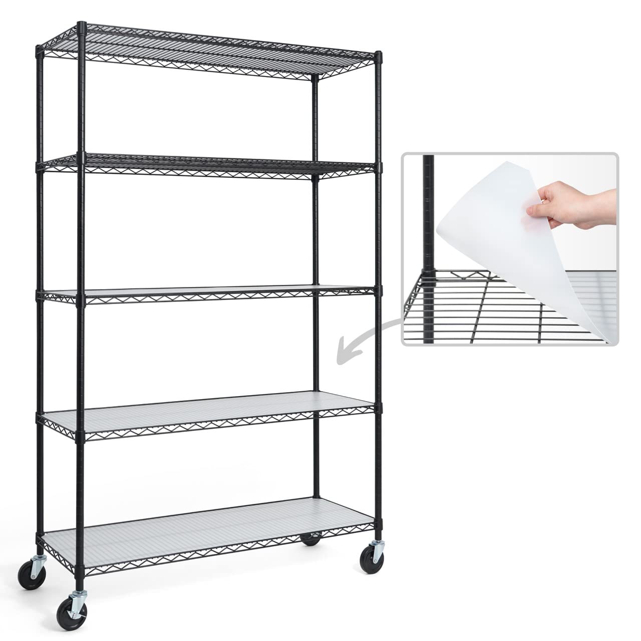 Fencer Wire NSF Commercial Heavy Duty Wire Shelving w/Wheels, Leveling Feet & Liners, Kitchen Storage Shelf, Garage Shelving Storage, Utility Wire