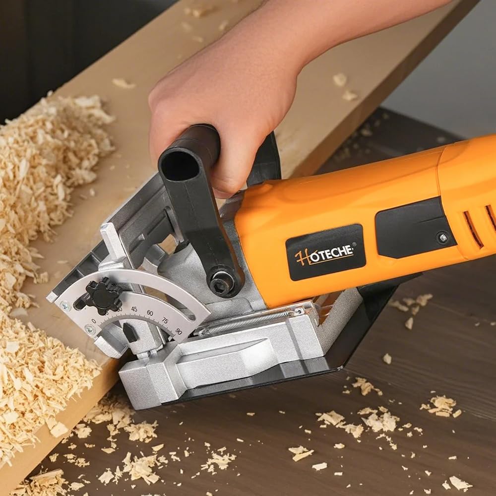 Hoteche 1010W Holz Schlitzfräse - Flachdübelfräse mit 100mm Sägeblatt, 11000rpm, 220-240V - Ideal für Holzplatten, Sperrholz, MDF & mehr - Inklusive Staubbeutel und Zubehör - Max. Schnitttiefe 20mm
