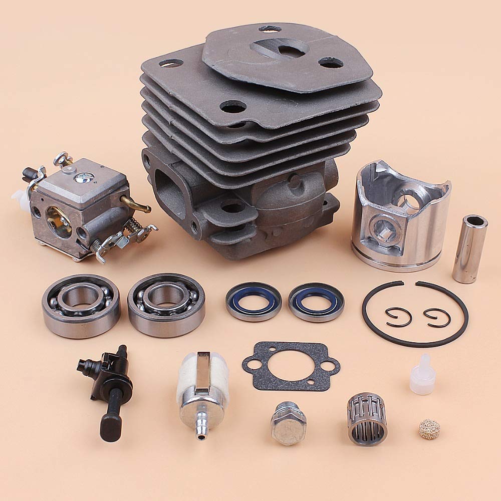 Tiempo Beixi 47 mm Cilindro del pistón Rodamiento Carburador Cadena Tensor de ventilación del depósito Compatible con Husqvarna 357 XP 357XP 359 Piezas de Repuesto for motosierras