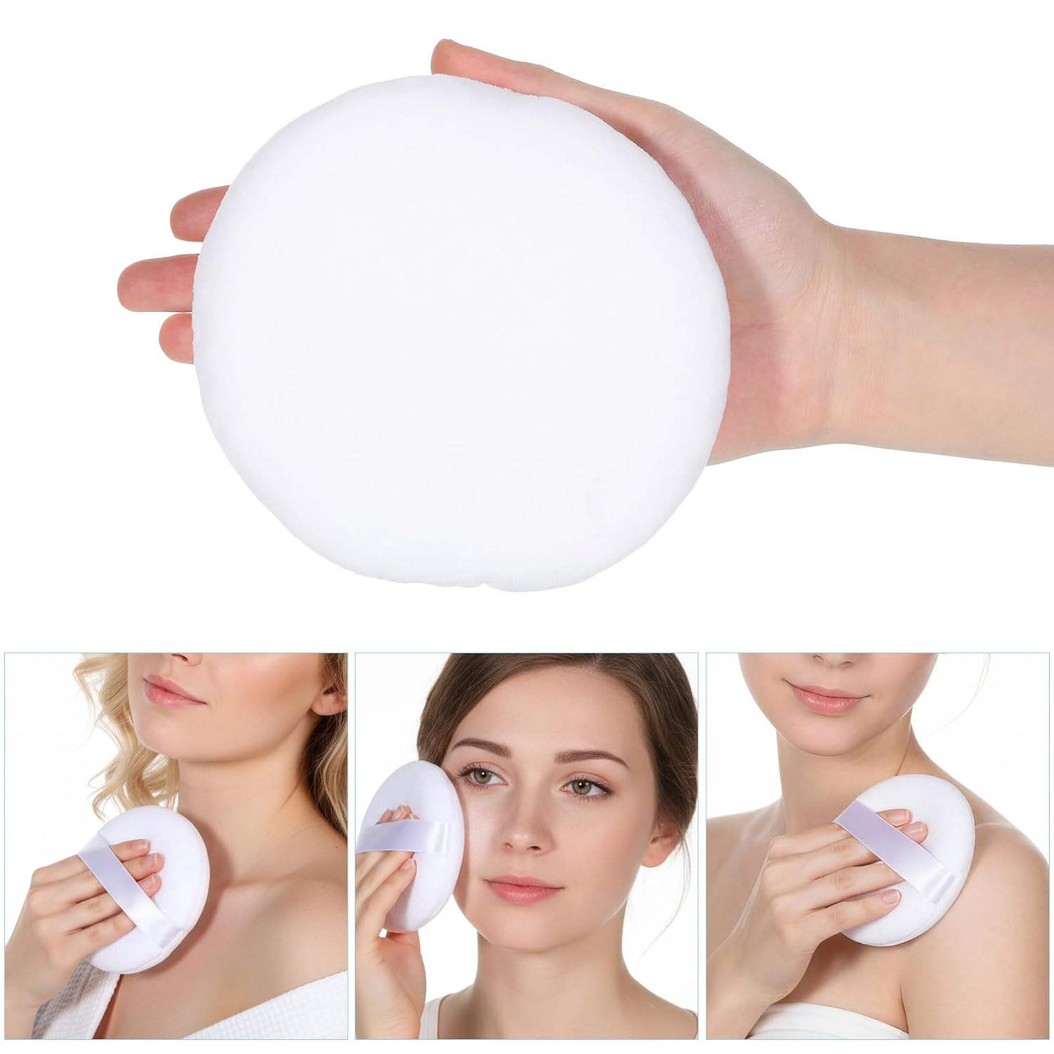 3 PCS PMakeup Puff 5 Inch Large Loose Body Makeup Sponge Soft Velour Washable Reusable Sponge Big Fluffy Sponge for Women Face Cleaning Makeup Foundation Blending-White