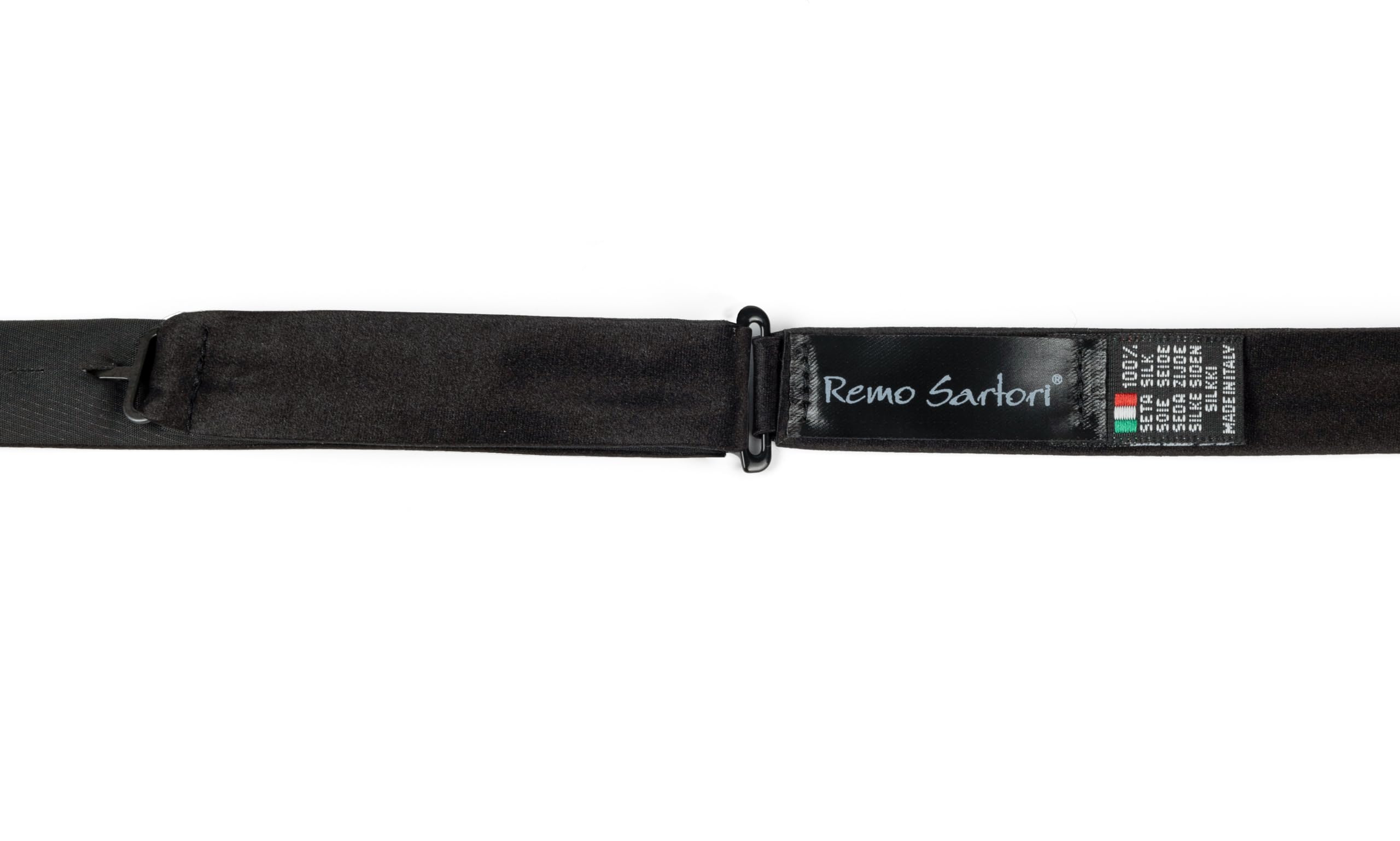 Remo Sartori - Set Fusciacca Fascia da Smoking e Papillon da Annodare in Seta Nero,4 Pieghe, Chiusura Regolabile, Made in Italy,Uomo