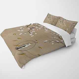 YANFENQI Twin Size Cute Duvet Covers Chinese Style Cherry Blossoms Plum Blossom Art Cabin Bedding for Kids Teens Adults (Twin,68