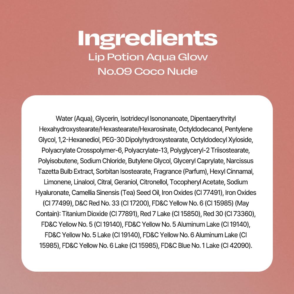 Lip Potion Aqua Glow No.9 Coco Milk | Hydrating, Non-Sticky Gloss with Sheer Radiance | 0.3 Oz