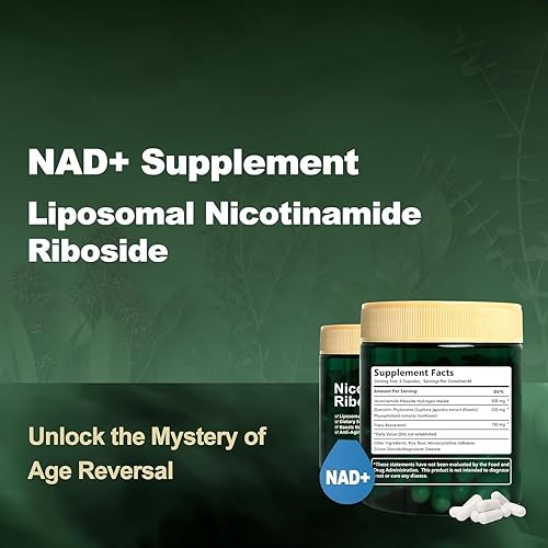 Miniatura 6 de Suplemento liposomal NAD+, ribósido de nicotinamida con resveratrol 900 mg para mujeres y hombres, suplemento de refuerzo de NAD de alta pureza para