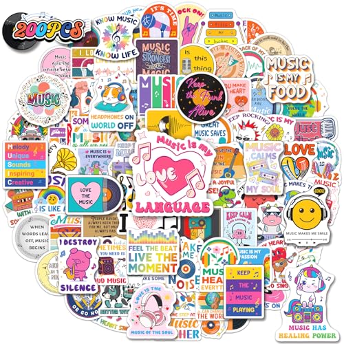 HomSeon 200 PCS Music Motivational Stickers, Cute Musical Stickers for Kids Teens Adults Teachers, Musical Decals for Music Party Favors Piano Guitar Water Bottles
