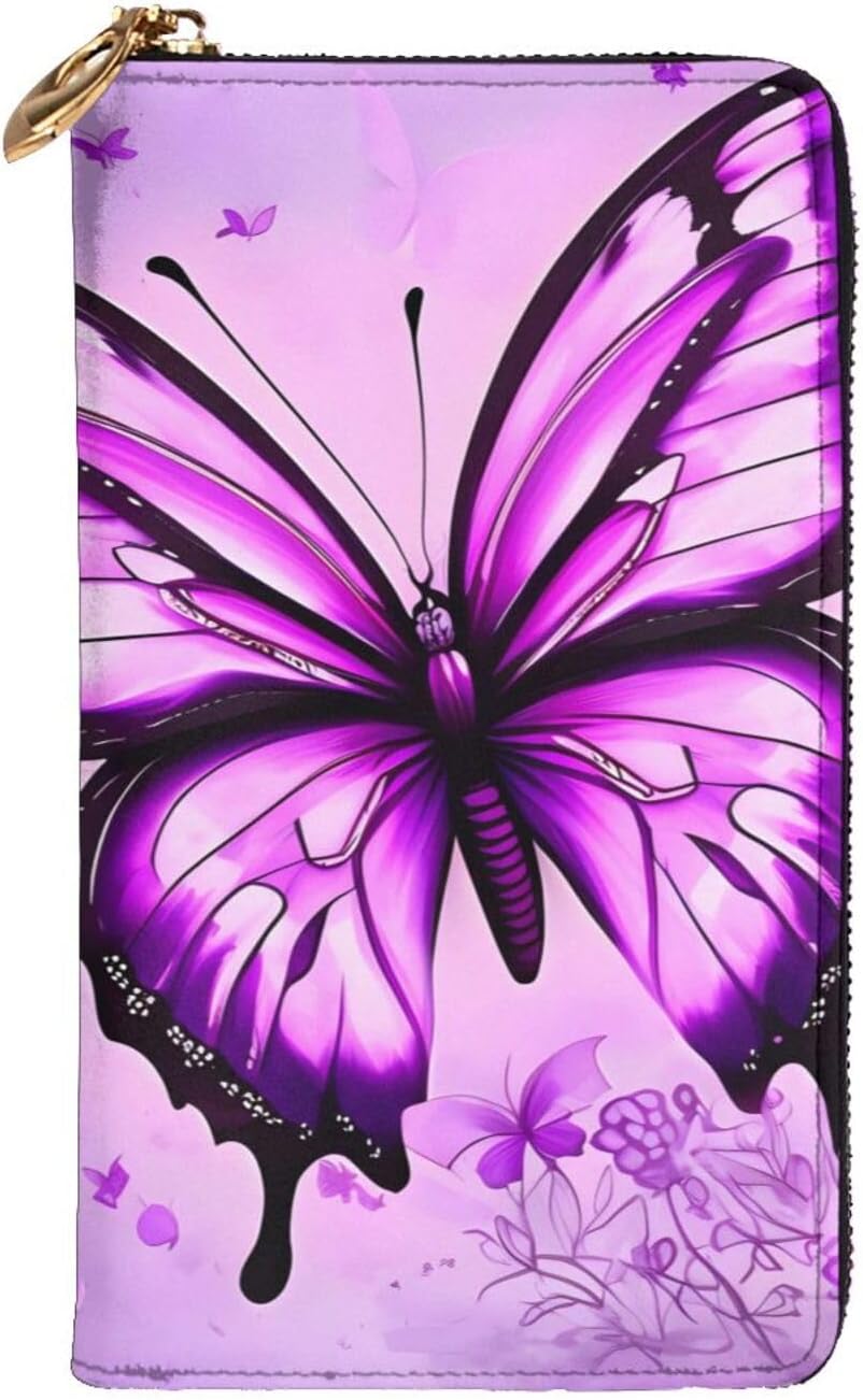 Purple Butterfly Women's wallet, clutch wallet, with zipper, large capacity.