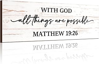 Jetec Farmhouse Bible Verse Scripture Wall Signs, with God All Things Are Possible Wooden Plaque Decor for Church Home Christian Wall Art Decor(17 x 6 Inch, Matthew)