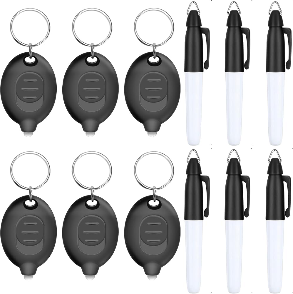 Mini LED Keychain Flashlights & Permanent Marker Pens (12PCS)