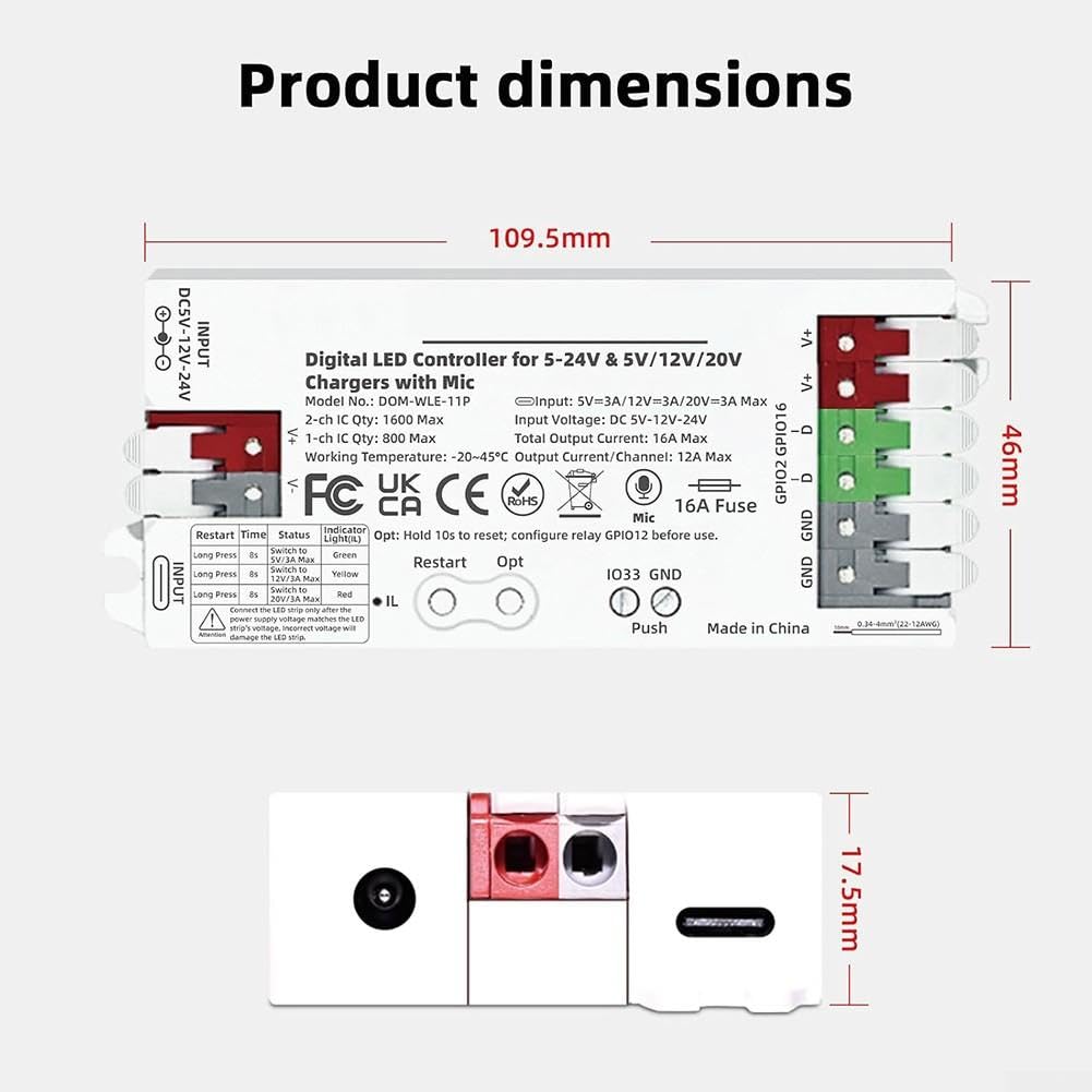 Per ESP32 per controller WLED per USB-C 60 W per strisce LED