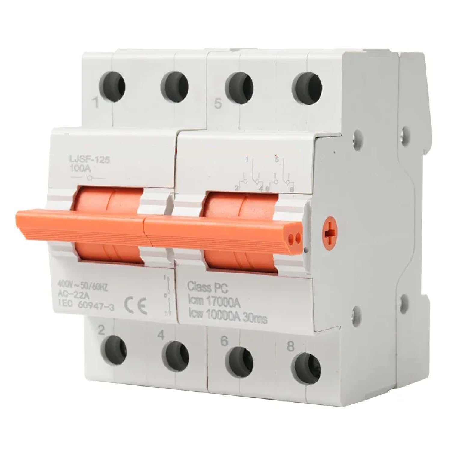 LJSF-125 2P Manual Transfer Switch, 100A 125A Dual Power Isolating Switch, 400V AC Modular Changeover Switch, CE Certified Circuit Breaker for Solar Systems (125A)