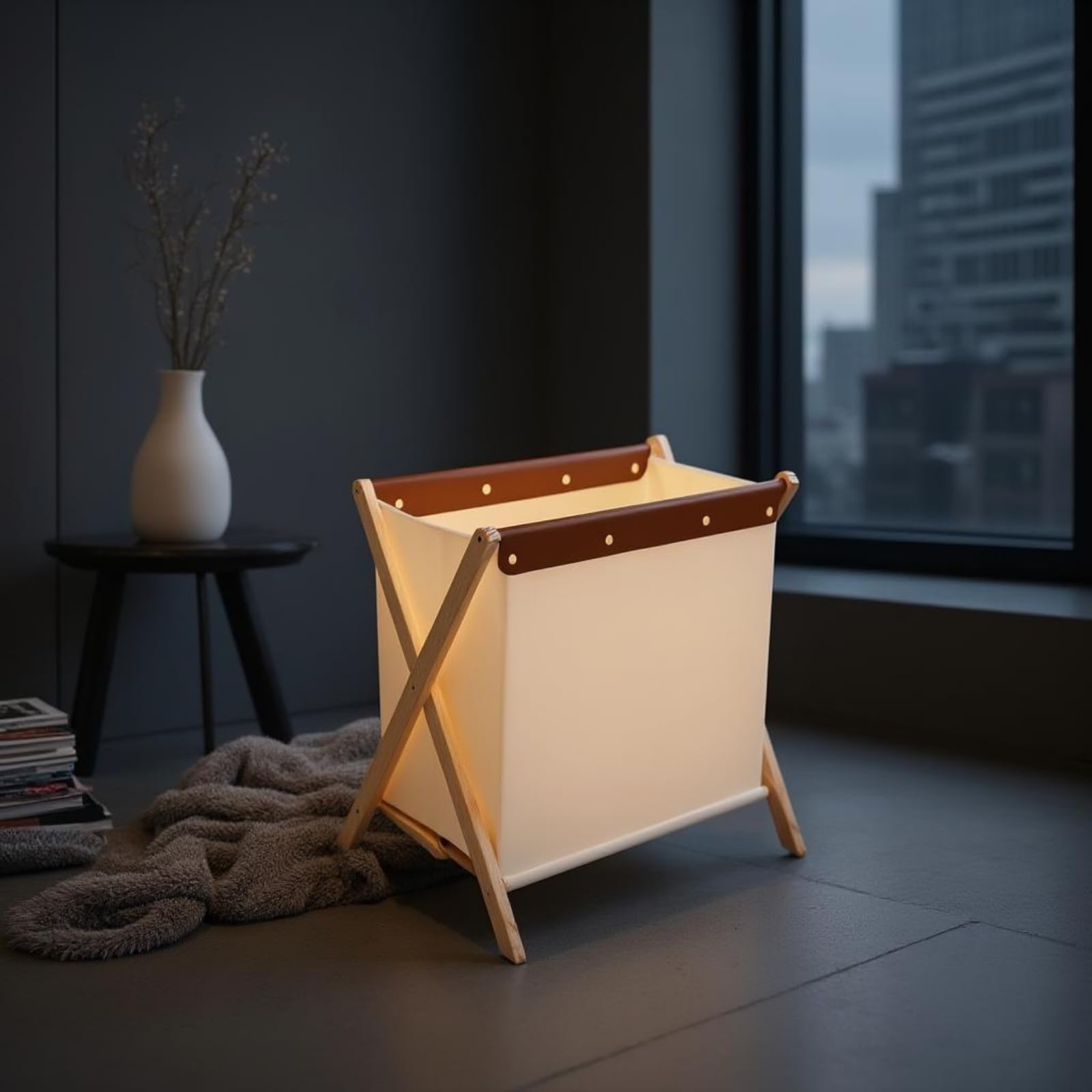 Jiuvaso Cesto Portabiancheria Pieghevole Cesta Bucato Contenitore Cesto Lavanderia Organizer Casa con Gambe in Legno Inclinate E Cestino Richiudibile per