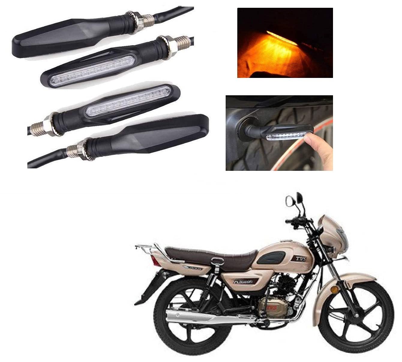 AUTOADDICT Auto Addict Bike indicator LED lights yellow color (Sleek shape,4 pcs) For TVS Radeon-image-45