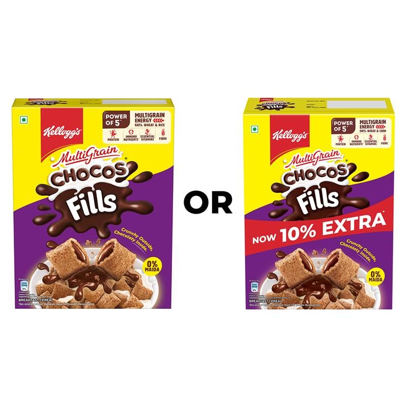 Image of Kellogg's Chocos Fills 250g + 25g Extra Free | Double Chocolaty, Anytime Snack | 3 Grains: Oats, Wheat & Rice, Protein Rich, 0% Maida (Pack of 3)