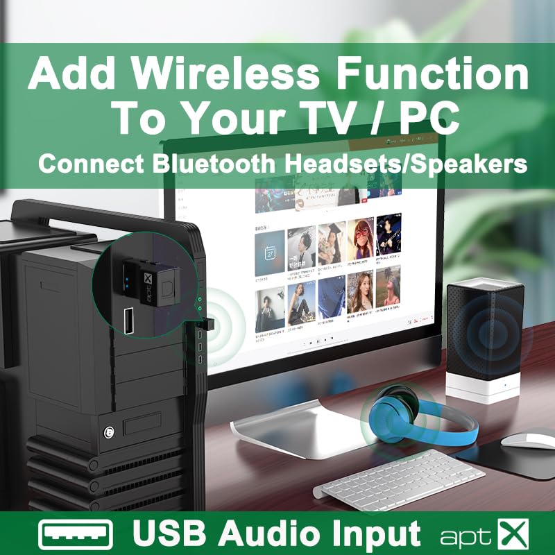 USB Optical Wireless Bluetooth Transmitter 2 in 1 Audio Transmitter Adapter Low Lantency APTX aptX-Adaptive/HD/LL Multi-Point HiFi Wireless Adapter for PS4/3 Xbox TV PC