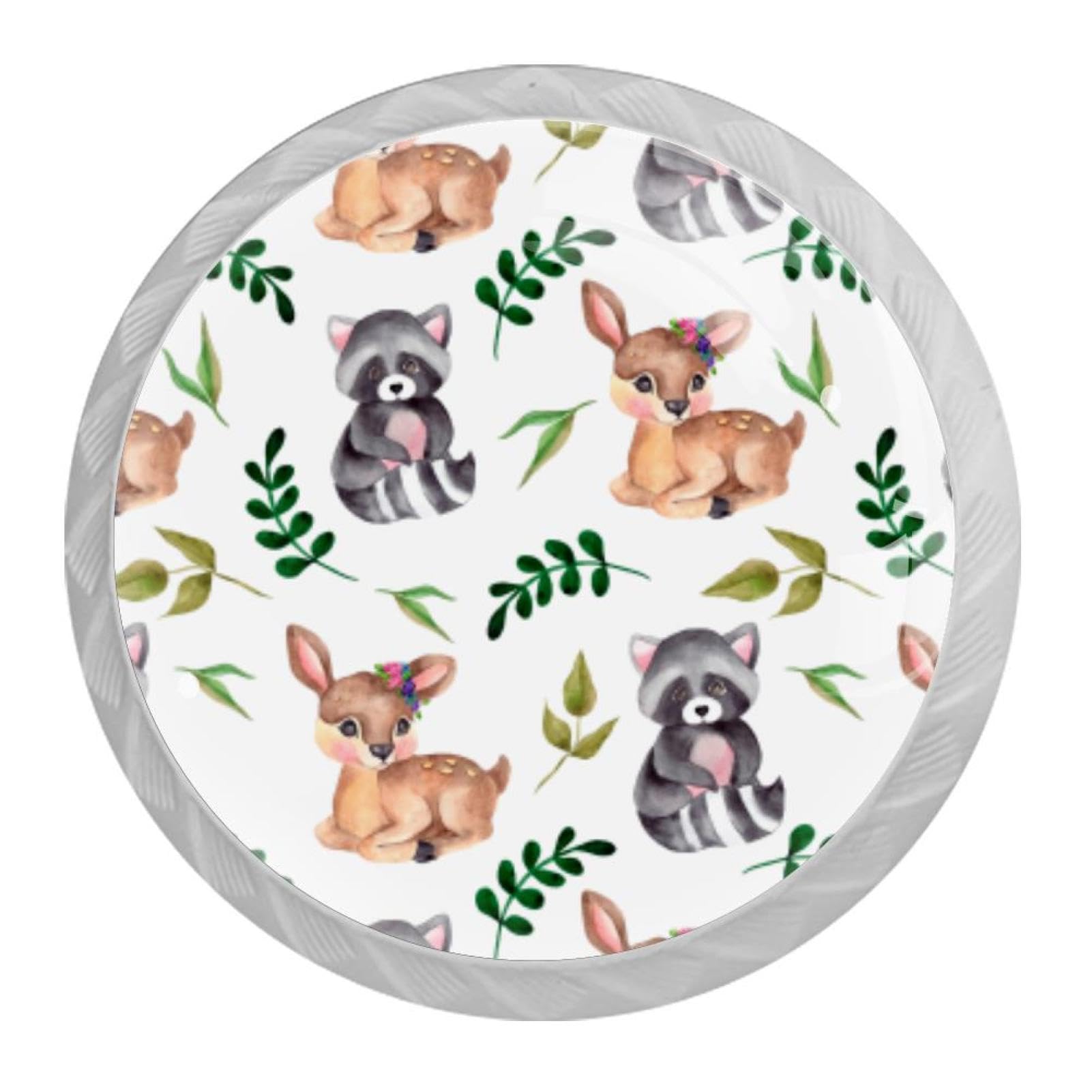 Tqmspg 4 Pieces Drawer Pulls Cute Raccoons Deers Door Knobs Dresser Handles for Kitchen Wardrobe Cupboard Hardware Furniture