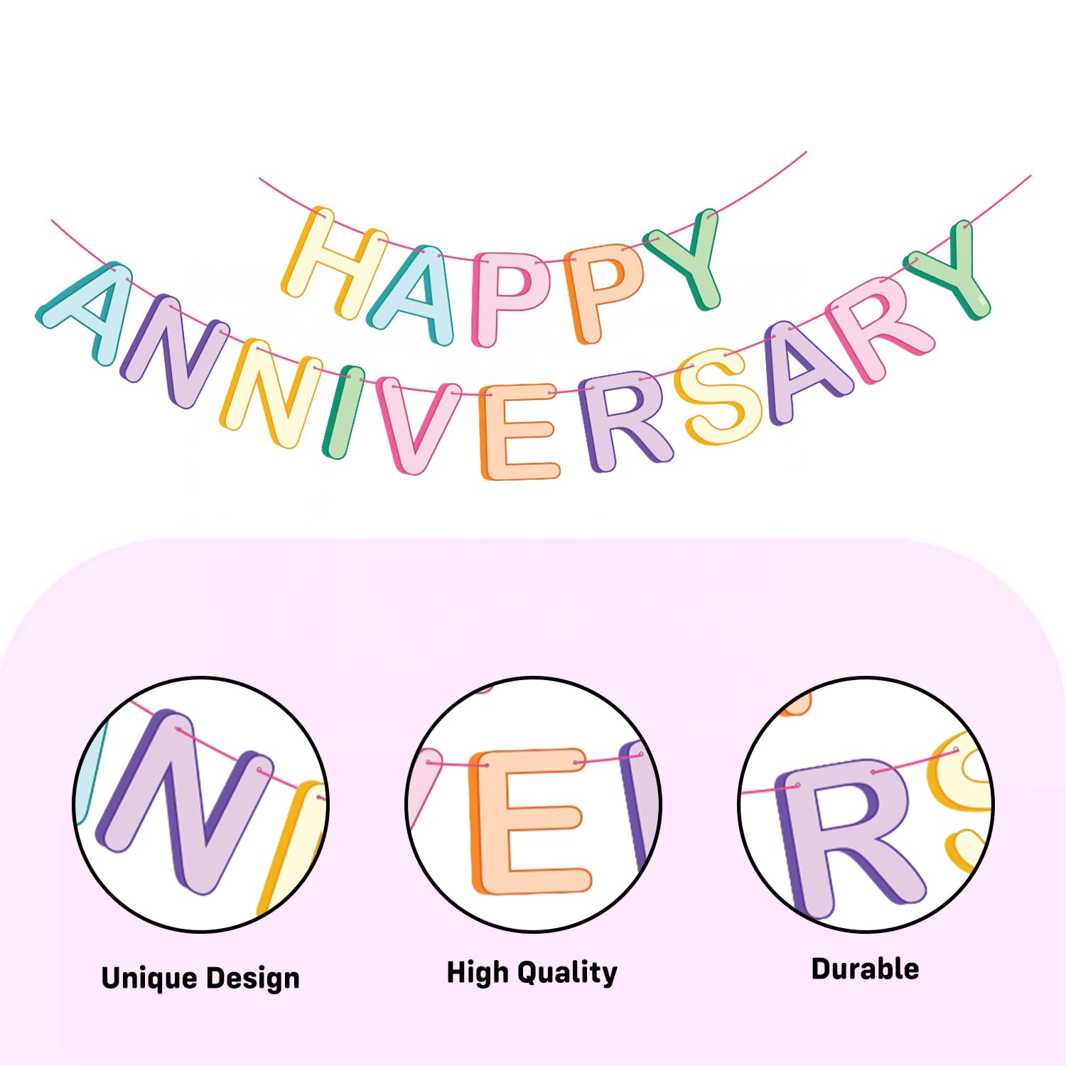 Party Propz Multicolour Pastel Happy Anniversary Banner - 2 Pcs Wedding Anniversary Decoration Kit Banner with Ribbon, 1st 10th 25th & 50th Wedding Party Decoration Items (Cardstock) 1