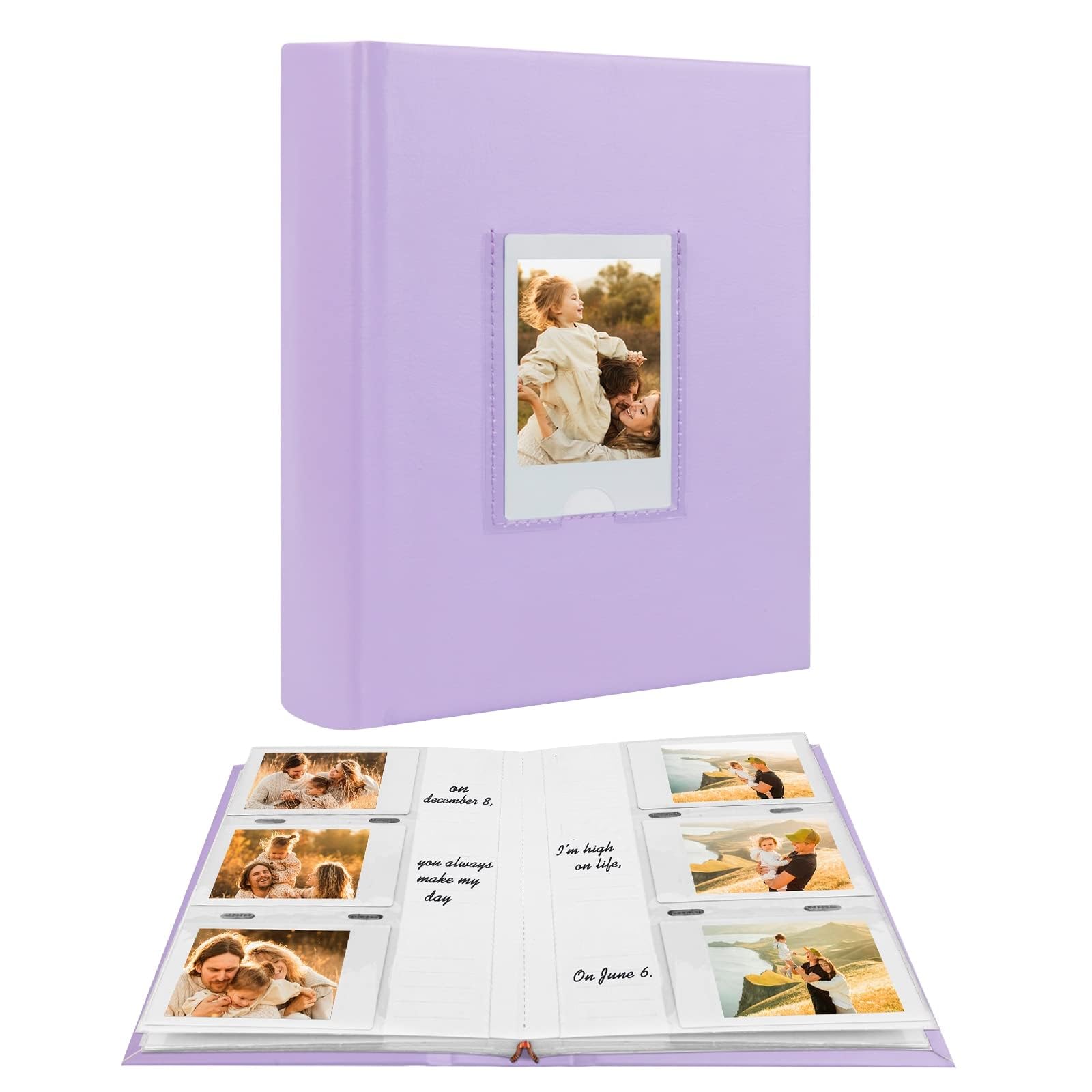 Photo Album for Fujifilm Instax Mini Camera, 180 Pockets Photo Album with Writing Space for Polaroid, Leather Cover, 2x3 Photo Album for Instax Mini 12 11 9 40 8 7 Evo LiPlay Instant Camera (Purple)