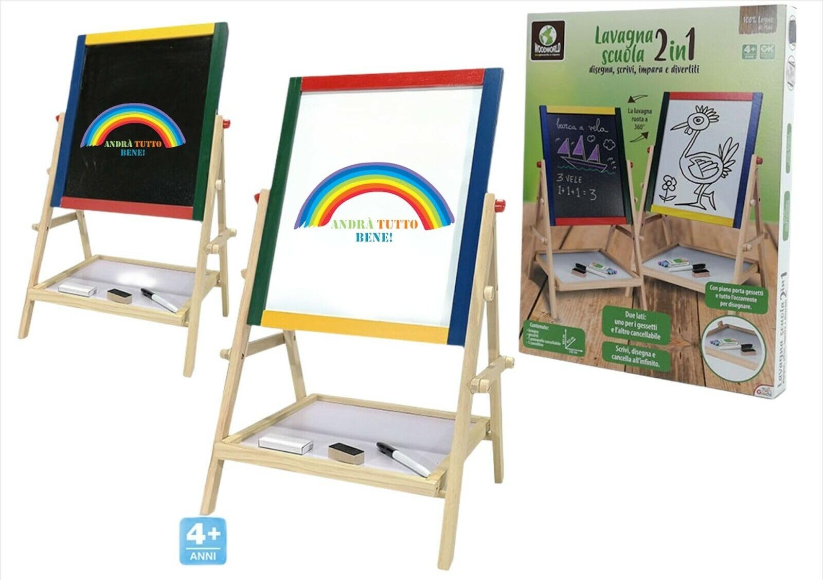 lavagna in legno per bambini con cavalletto pittore doppia funzione gessetti e pennarelli scuola