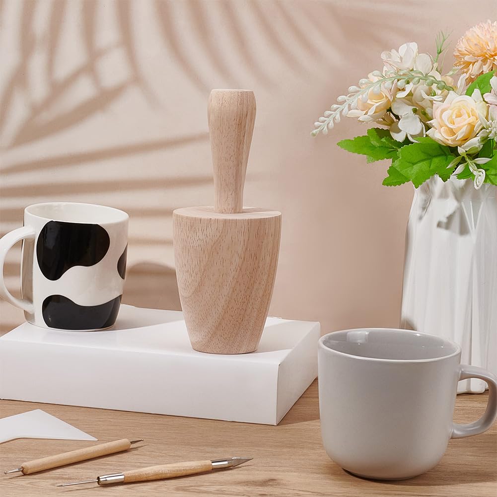 UNICRAFTALE Cup Pottery Mold Pottery Shaping Tool Wood Curved Plaster Molds Wooden Potteryes Shaper Molds with Handle Blanched Almond Ceramics Shaping Tool 84x203mm for DIY Handmade Mug Vases Clay - Image 2