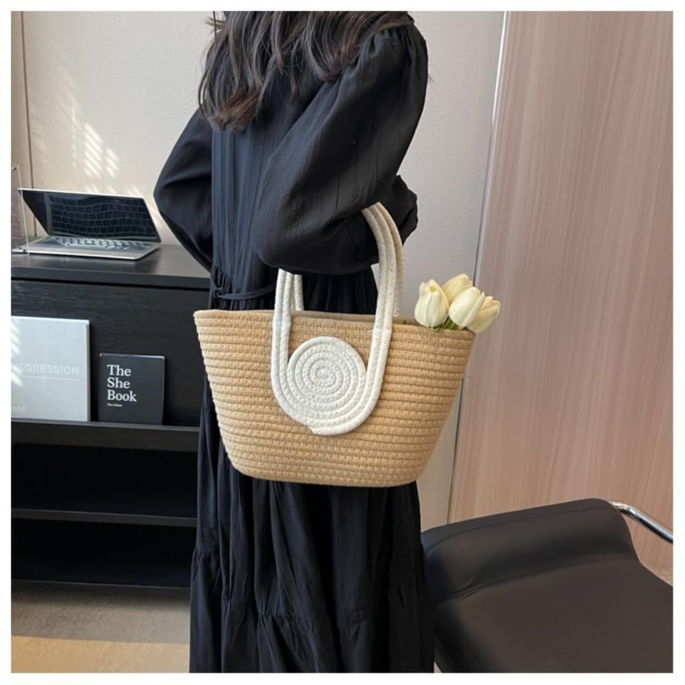 Bolso tejido para mujer, bolso de mano de cuerda de algodón vibrante, elegante, grande, para mujer, elegante bolso de mano y bolso de hombro