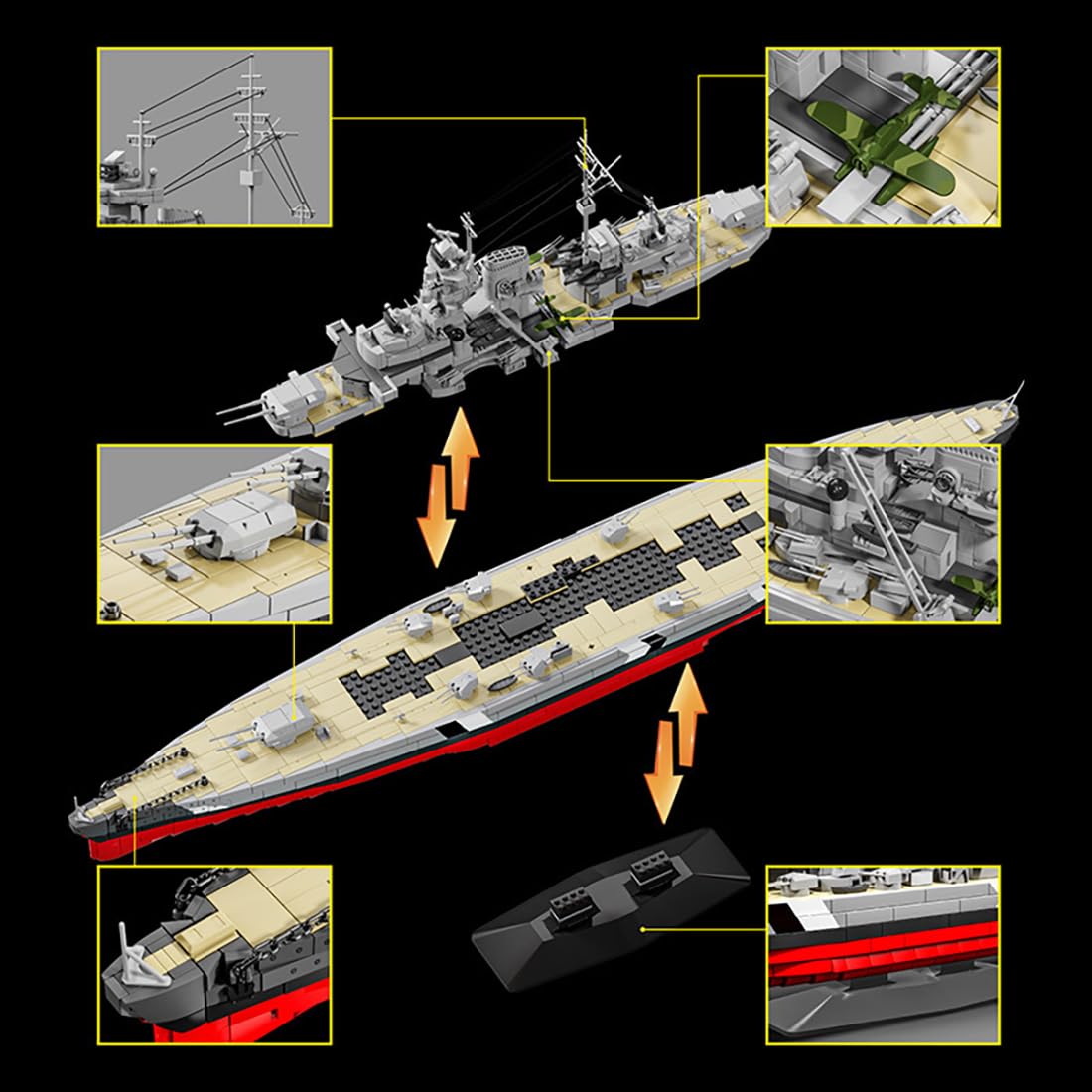 SANFUNET Bismarck Schlachtschiff Bausteine, 2686 Teile Militär Kriegsschiff Bausteinmodell, 1:300 WWII Klemmbausteine MOC Bausatz Bauspielzeug, Kompatibel mit Großen Marken