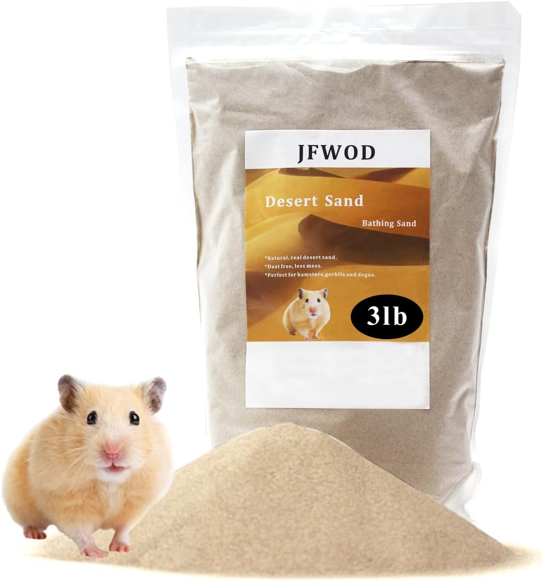 JFWOD Hamster Bath Sand, 3lb Dust Free Desert Sand or