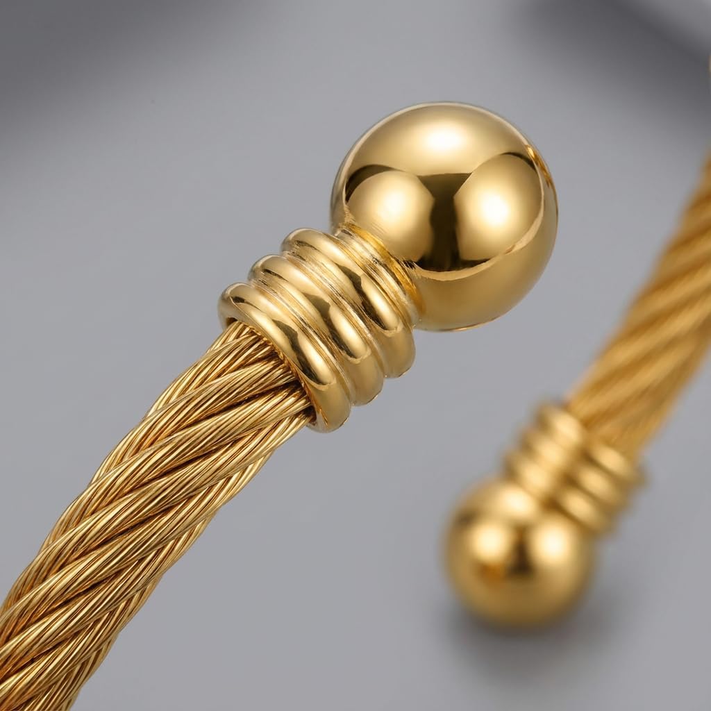 Stainless Steel Twisted Cable Wire Bracelet for Women, Adjustable Open Cuff Bangle, Vintage Designer Style Stackable Fashion Jewelry, Anniversary Birthday Gift - Image 5