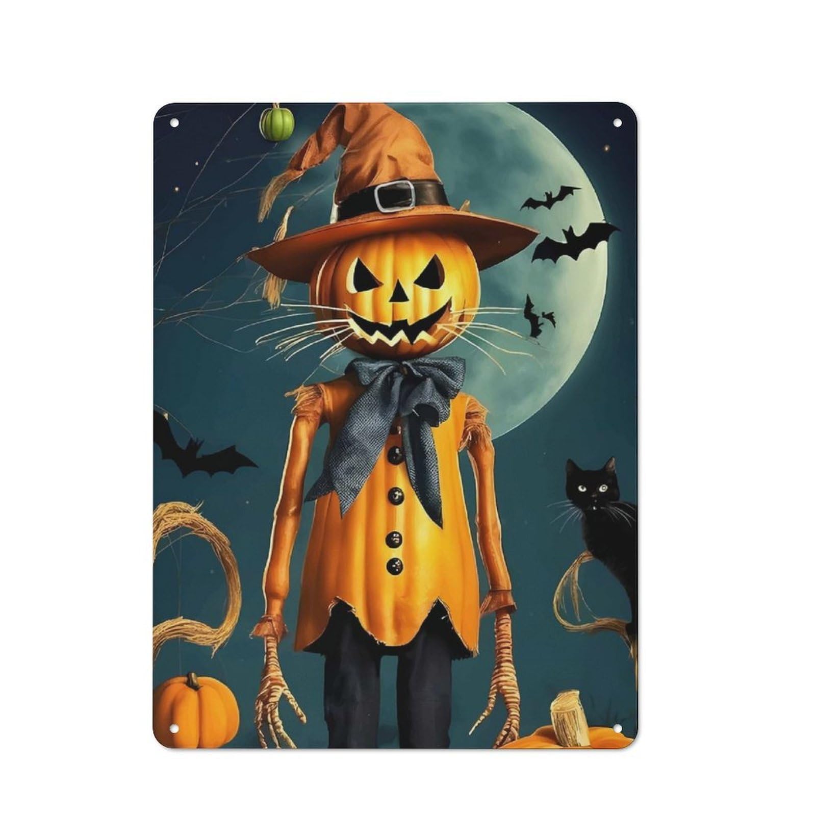 Junmoney Pumpkin Scarecrow Halloween Retro Metal Plaque 40X30cm For Garage Or Workshop, Housewarming Wall Decor For People Furnishing Garage And Workshop