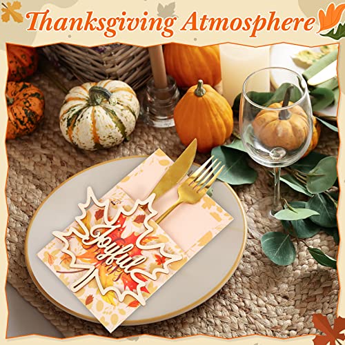 Vicenpal-18-Set-Thanksgiving-Plate-Decor-9-Fall-Thankful-Cutlery-Utensil-Holders-with-9-Maple-Pumpkin-Turkey-Wood-Place-Cutouts-Sign-Gold-Grateful-Blessed-Gather-Autumn-Table-Plate-Sign-Maple Vicenpal 18 Set Thanksgiving Plate Decor 9 Fall Thankful Cutlery Utensil Holders with 9 Maple Pumpkin Turkey Wood Place Cutouts Sign Gold Grateful Blessed Gather Autumn Table Plate Sign Maple