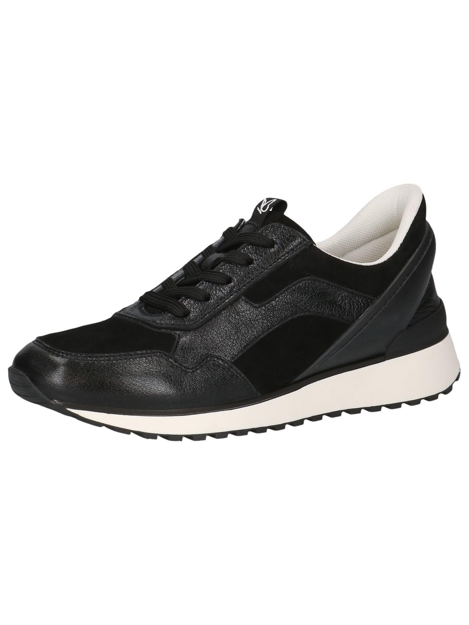 CAPRICE Women's Flat Sneakers with Laces Low Top, Black (Black Comb), 6 UK