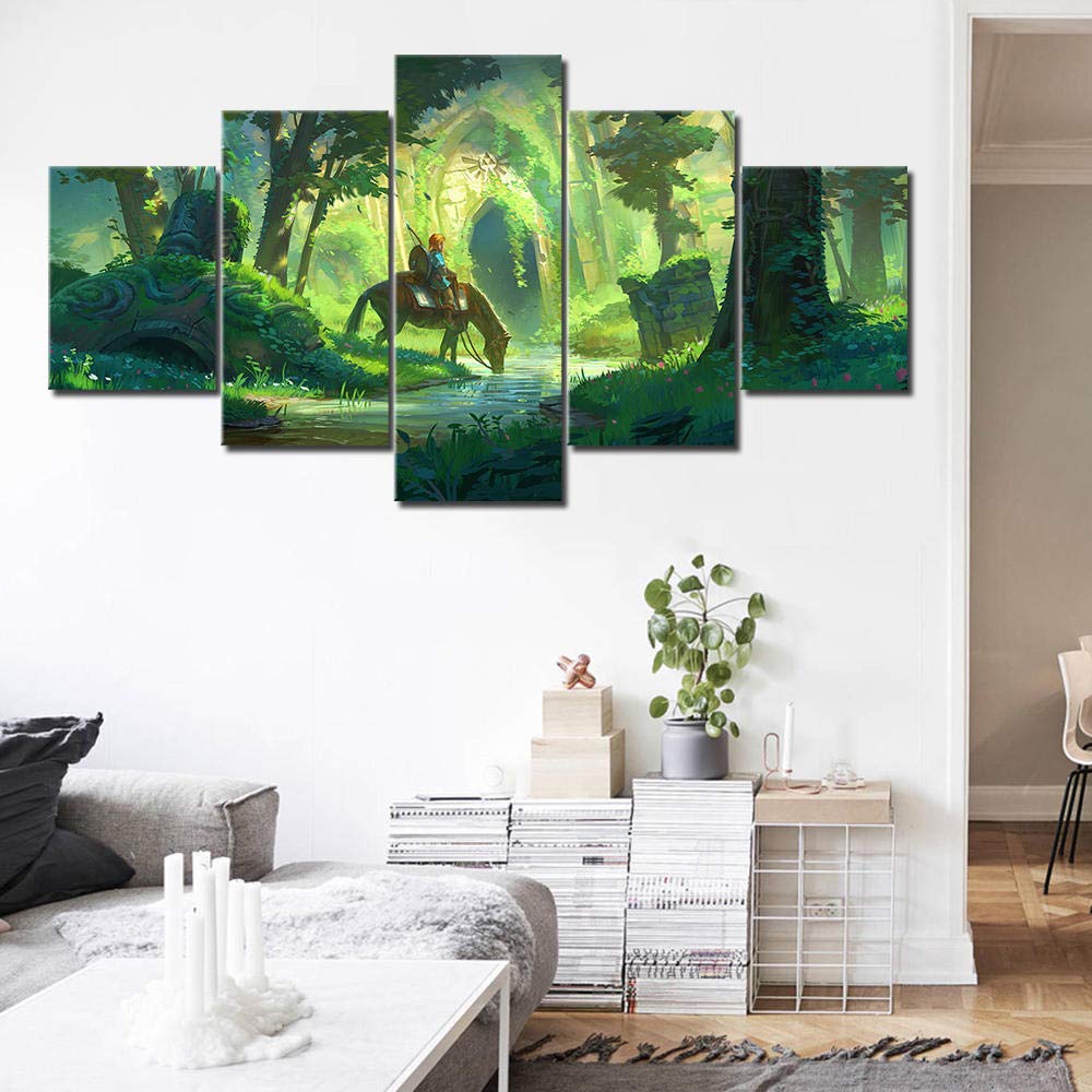 Leinwanddrucke,5 Teilige Leinwand,5 Stück Wandbild,Wohnzimmer Dekorationvon Zelda Videospiel Karte Leinwanddrucke Leinwandbilder Wohnzimmer Wohnkultur