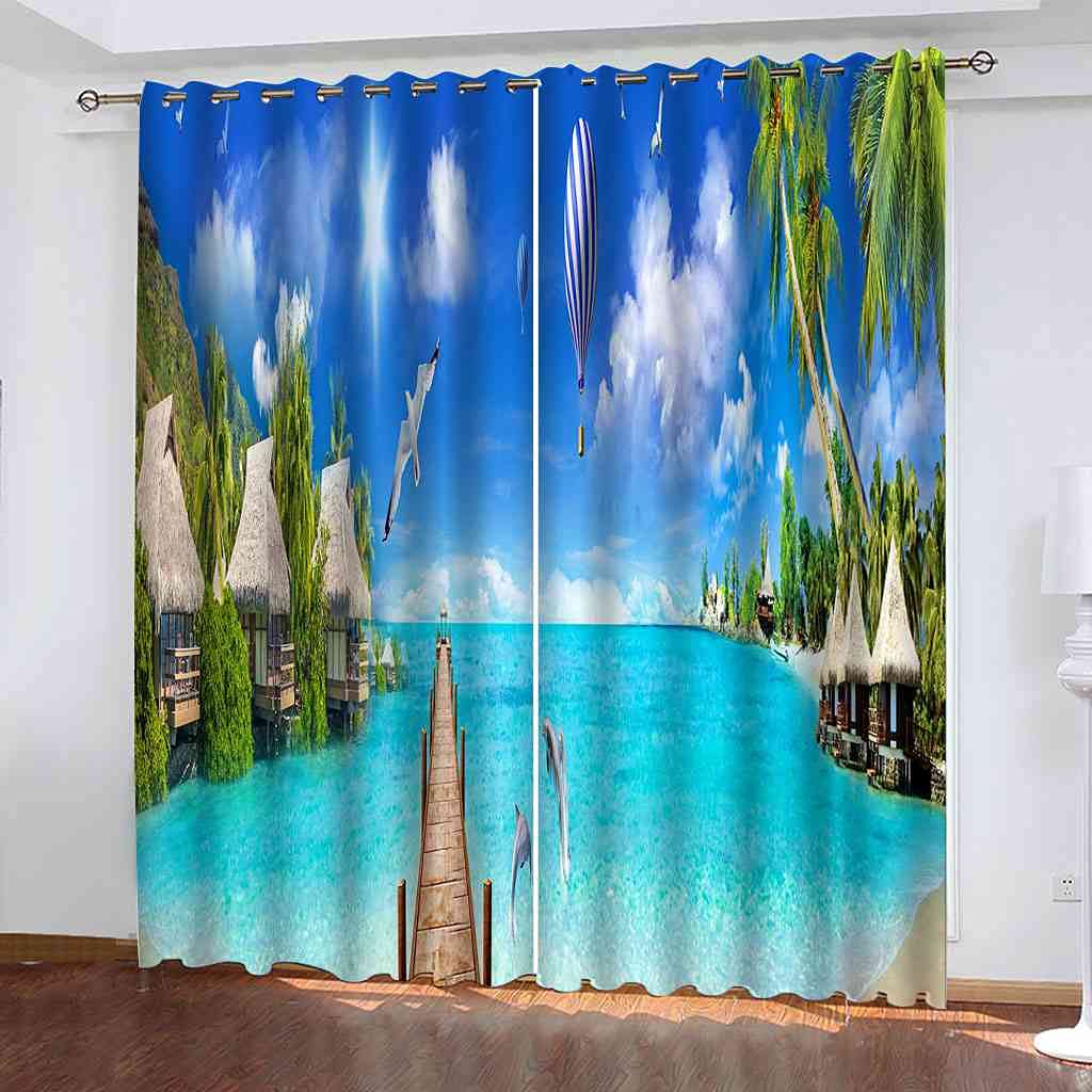 Rideaux de fenêtres occultants paysage marin ciel bleu décoration de chambre 140x260