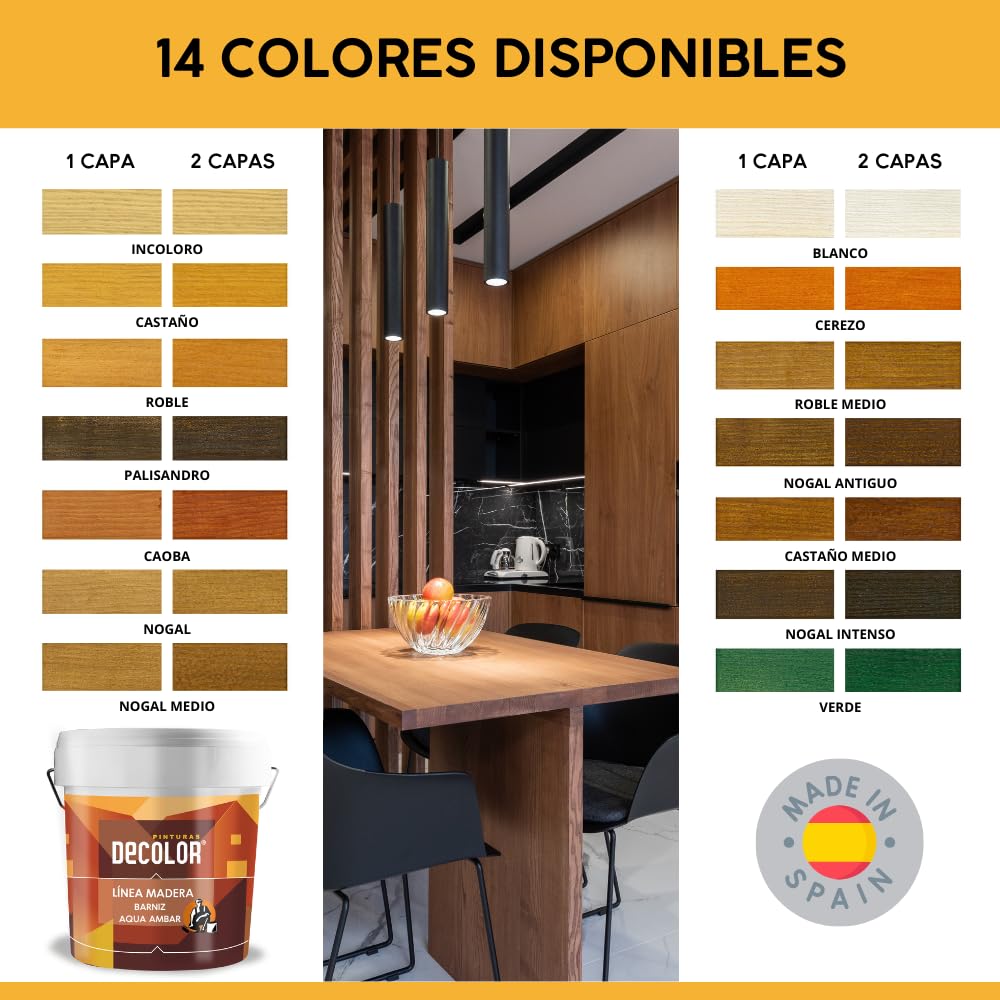 Barniz Satinado Castaño al agua. 4 Litros