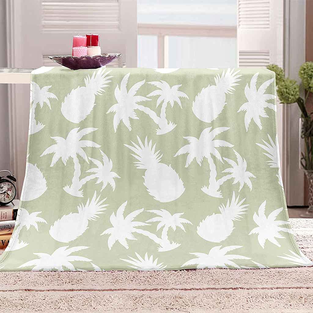 Couverture polaire ananas blanc 150x200 cm en flanelle microfibre douce