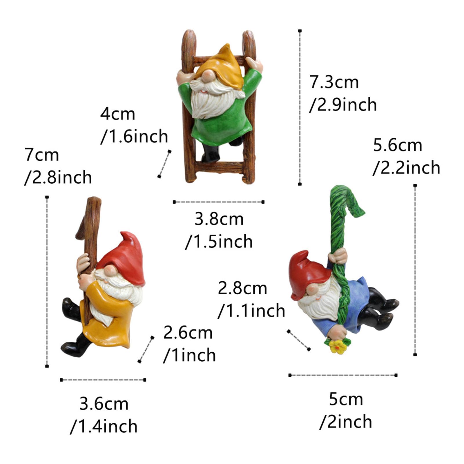 3 Piezas Gnomo Jardín, Mini Figuras Enanas, Juego Gnomos Jardín Exterior, Gnomos Jardín Divertidos, Conjunto Gnomos Jardín Miniatura, Adecuado para Jardines Pequeños, Acuarios, Macetas