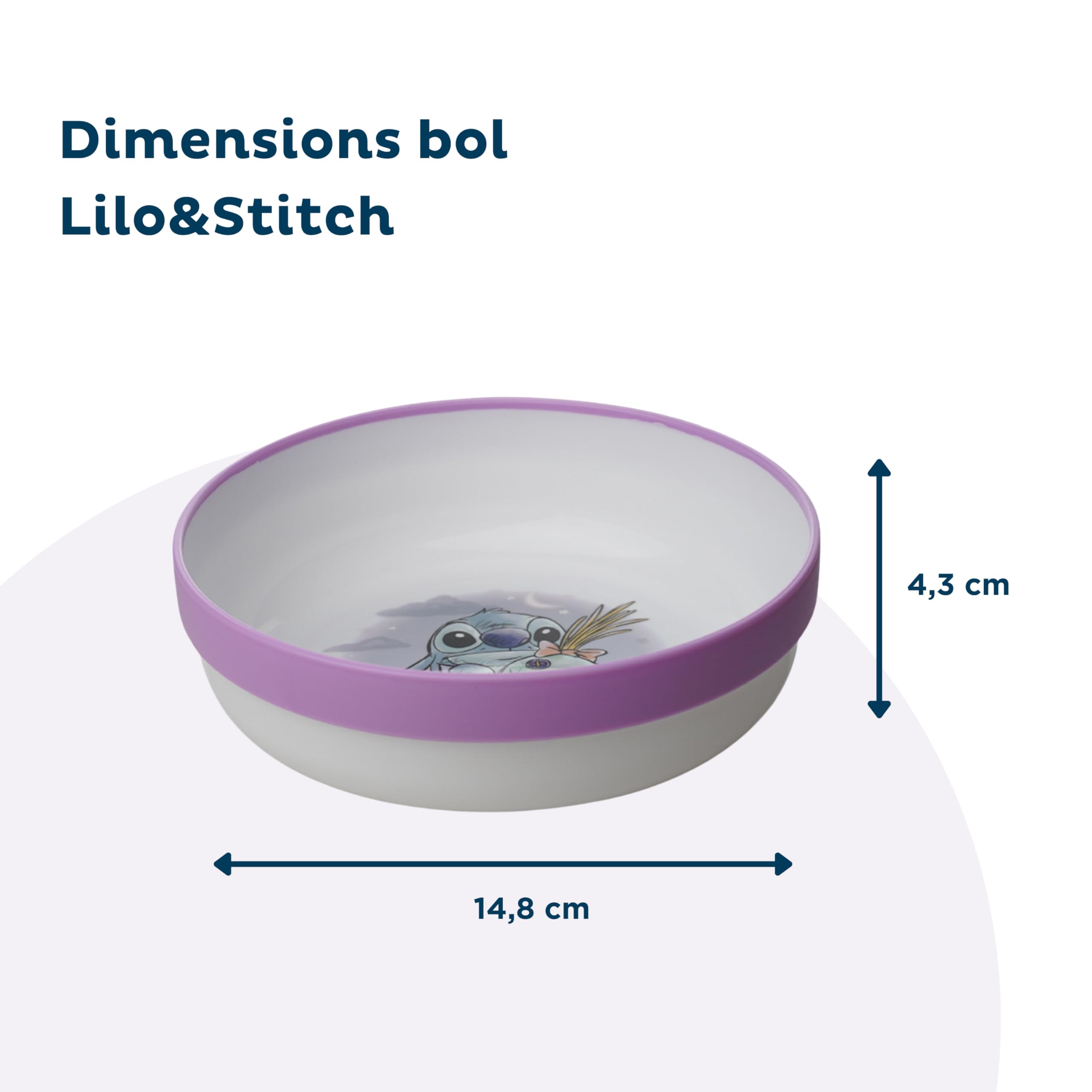 STOR Vajilla Infantil Antideslizante Stitch - Set 3 Piezas Plato Cuenco Vaso 260ml - Plastico sin BPA Apto Microondas - Disney Baby