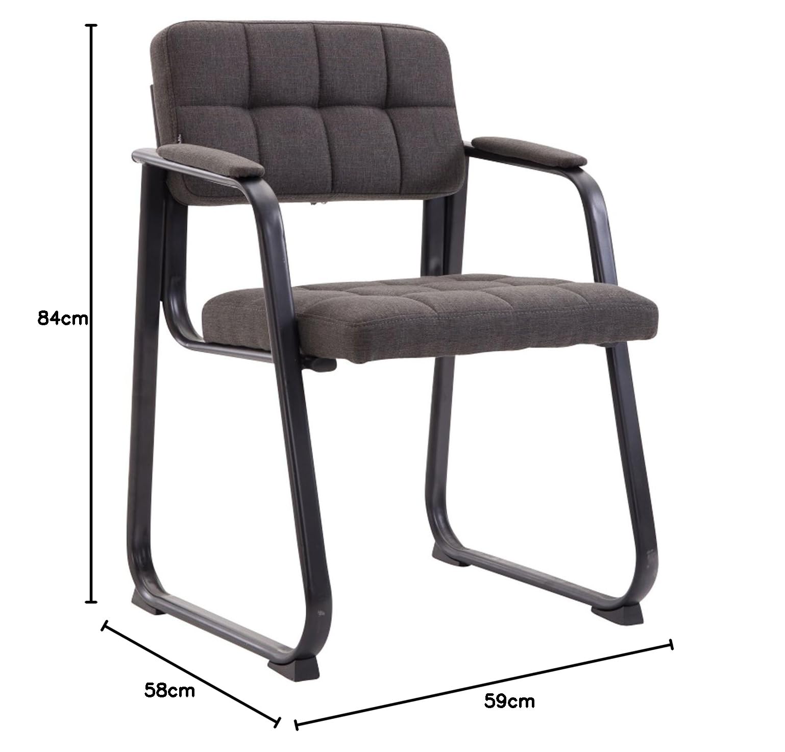 CLP Sedia con braccioli Canada B, sedia visitatore imbottita, struttura in metallo nero opaco, sedia da conferenza, sedia sala d attesa tessuto, Colore:grigio scuro