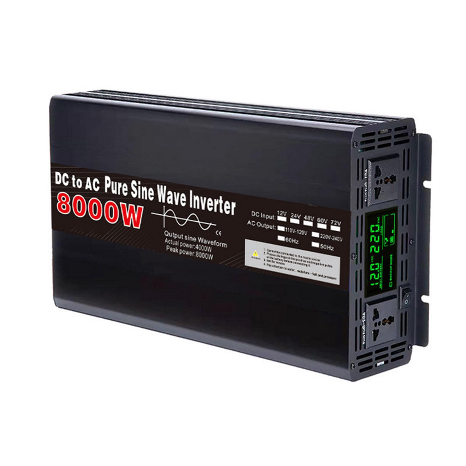 Inversor de Baja frecuencia y Alta Potencia DC 12V 24V a AC 110V 120V con Pantalla LCD 8000W Pico, inversor Solar Fuera de la Red para Coche, emergencias, camión