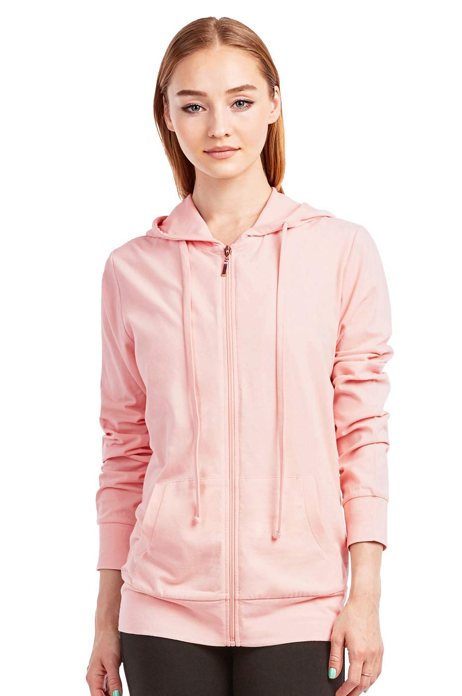 Sofra Women's Thin Cotton Zip Up Hoodie Jacket