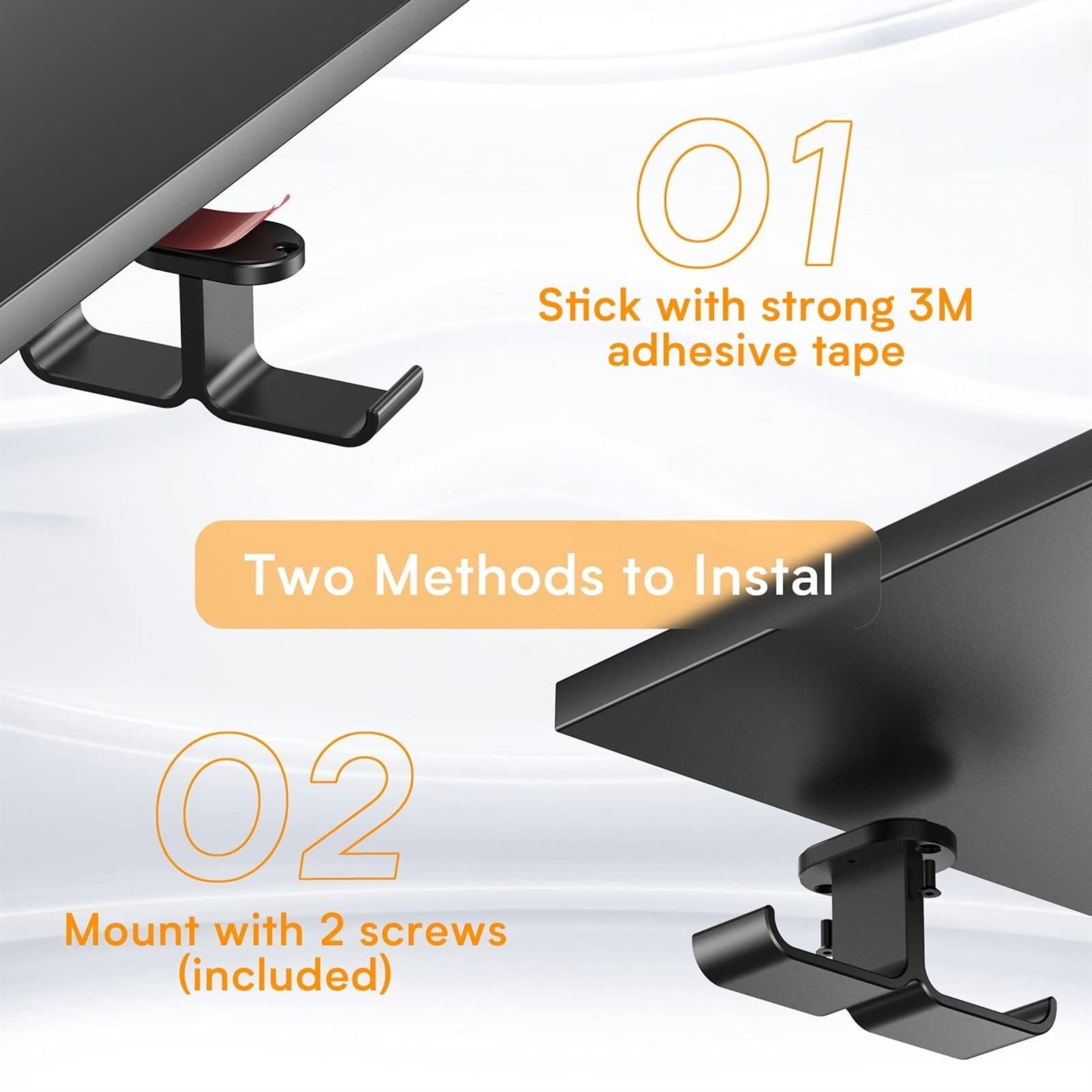 Gancio per cuffie, Gancio for cuffie Stand sotto la scrivania Gancio Rotazione a 360 ° Gancio for stantuffo a sfera Adesivo adesivo in alluminio Doppio supporto for cuffie Supporto for PC Accessori fo