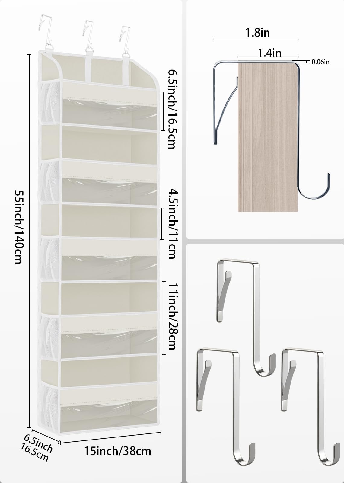 TAHAVICE Portaoggetti da Appendere con 5 Ripiani e 3 Ganci, Organizer da Appendere Salvaspazio, Mensole da Appendere per Porta per Camera da Letto, Bagno, Cucina, Furgone, Campeggio(beige)