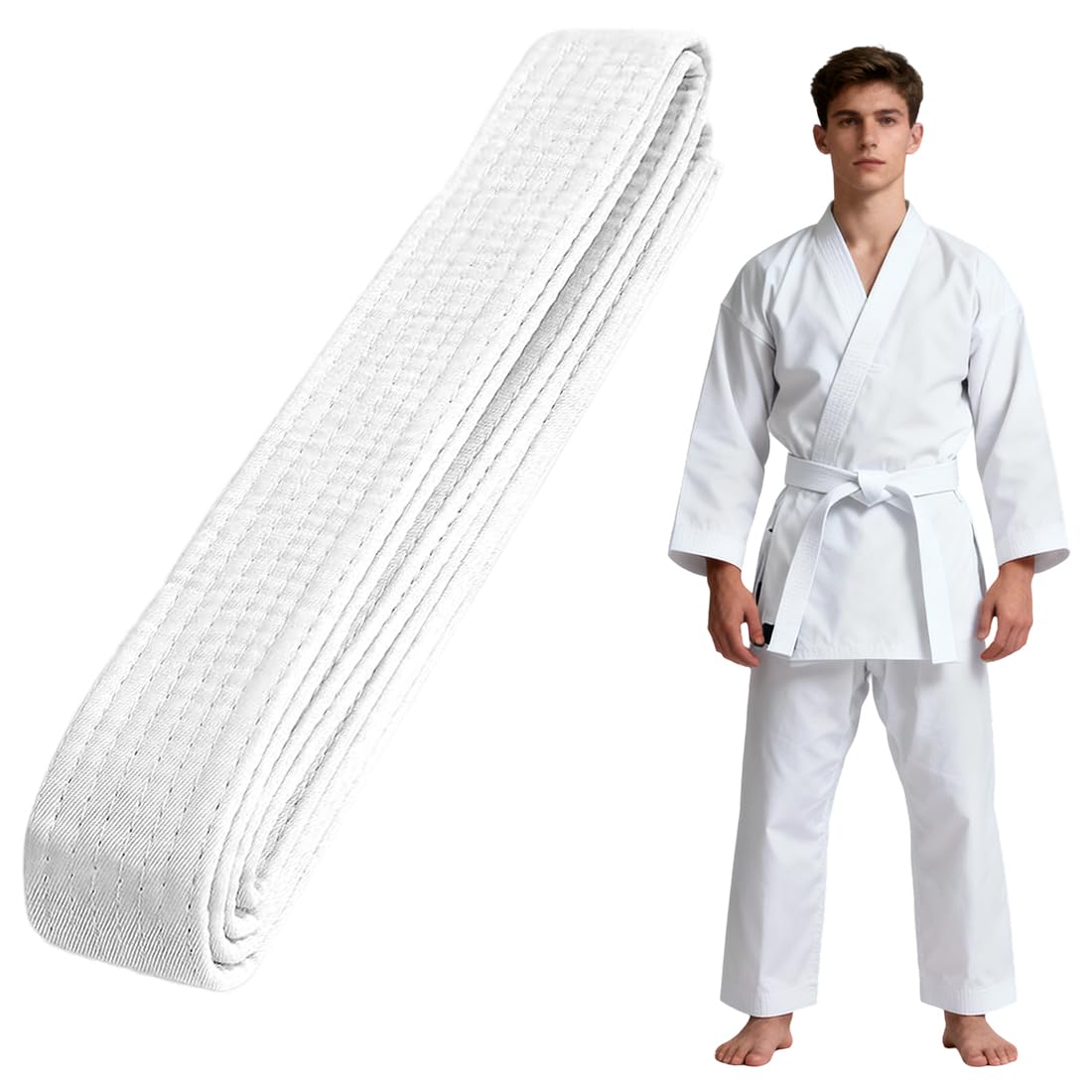 Judo Ceinture Karate, Ceinture de Taekwondo Blanc, Judo en Coton 220 cm, Ceinture d'arts martiaux, pour l'Entraînement et la Compétition, pour enfants et adultes