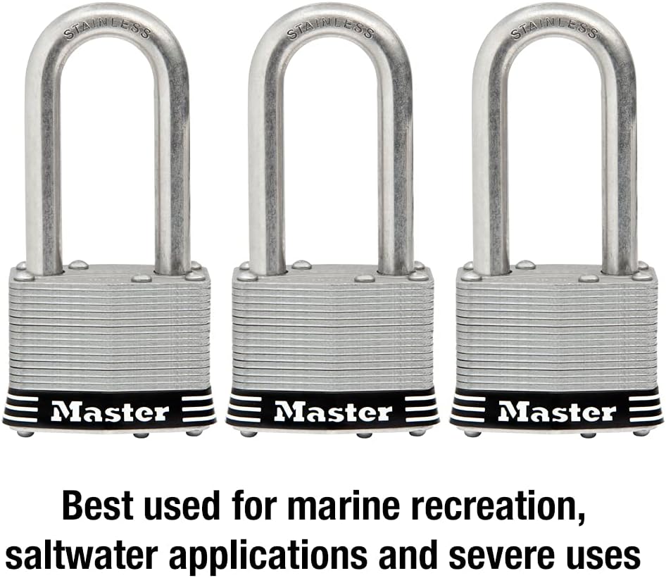 Master Lock 1SSTRILH Stainless Steel Outdoor Padlock with Key, 3 Pack Keyed-Alike
