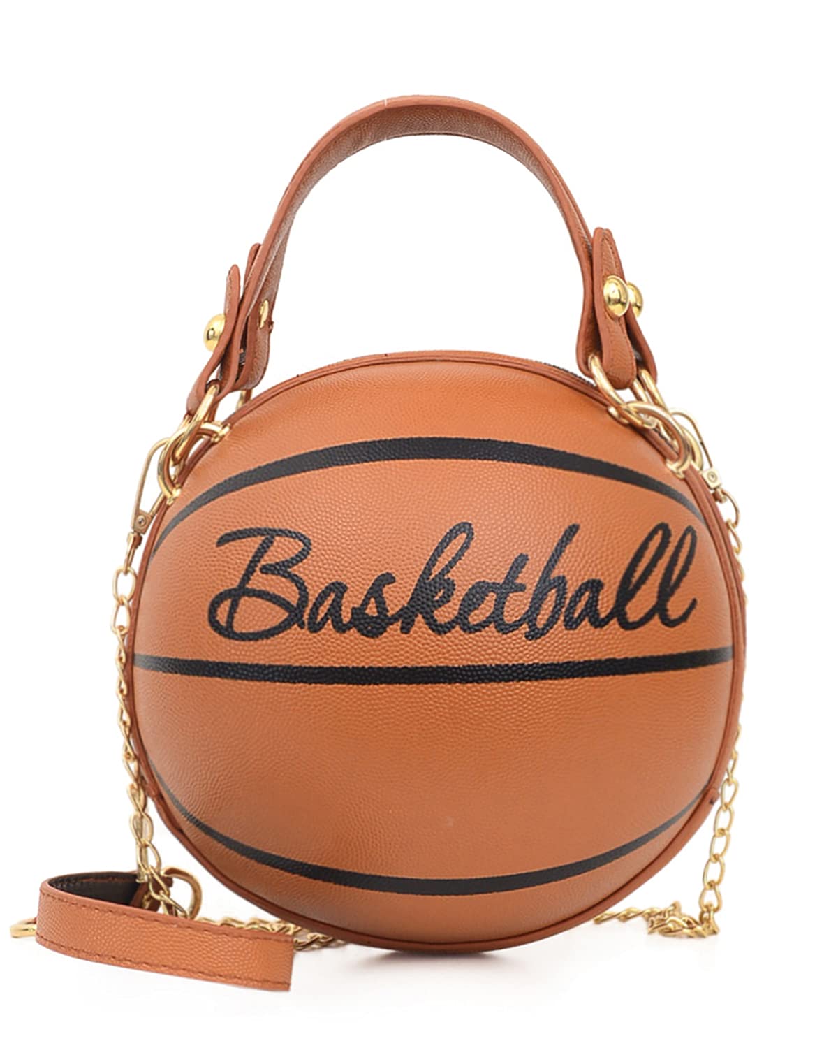 Women Basketball Shaped Cross Body Messenger Bag Purse Tote Mini Shoulder PU Leather Round Handbag for Girls