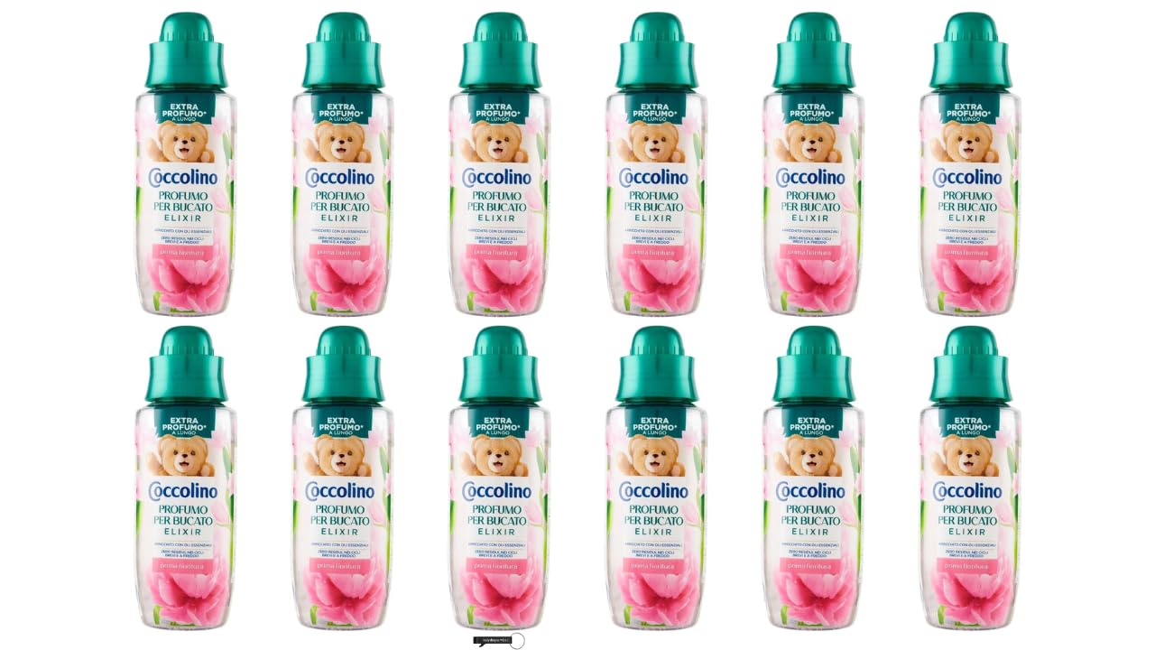 12x Coccolino Profumo per Bucato Elixir Prima Fioritura, Flüssiges Wäscheparfüm, mit ätherischen Ölen, 342 ml,+ Italy Shop Service Kostenloser Schlüsselanhänger