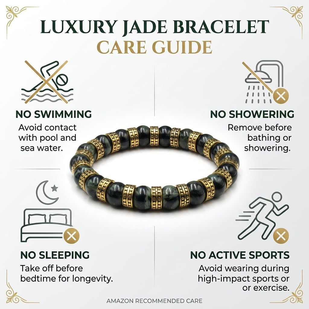 Kartini Studio Men's Jade Bracelet, Jade and Gold Plated Beads, Dark Green Nephrite Jewelry, Gift for Man