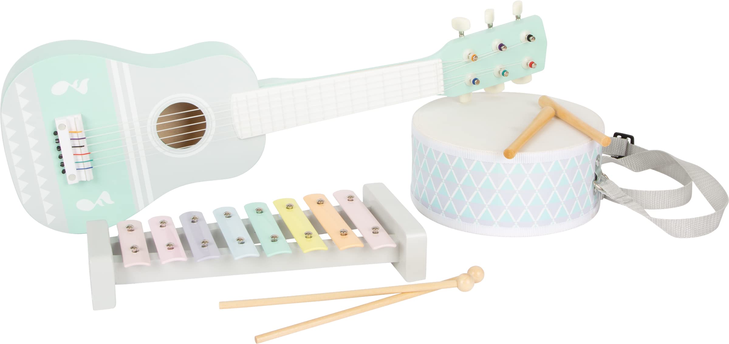small foot Zestaw muzyczny pastelowy, trzyczęściowy zestaw instrumentów muzycznych w pastelowych kolorach, z nutami, od 3 lat, 11685