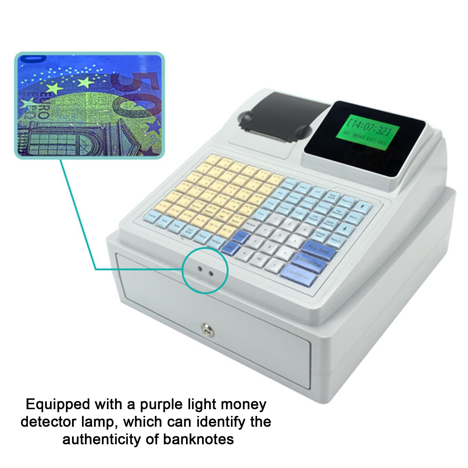 Caja Registradora Electrónica con Pantalla LED para el Cliente, Impresora Térmica y Teclado Plano, para Pequeñas Empresas, Supermercados, Minoristas, Abarrotes, Conveniencia