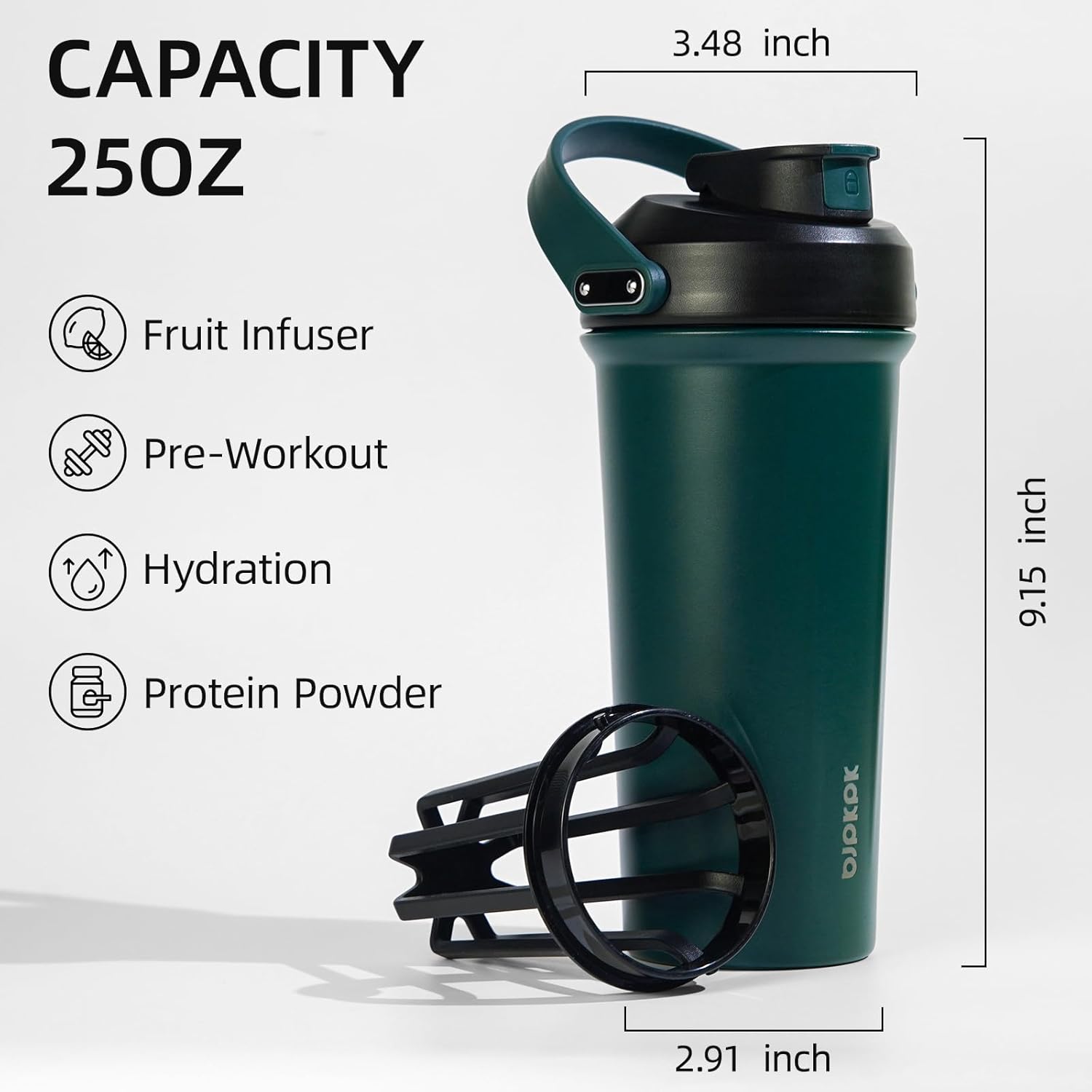 BJPKPK 25 oz Insulated Tumbler with Handle Stainless Steel Shaker Water Bottle for Protein Mixes Dark Green - Image 3