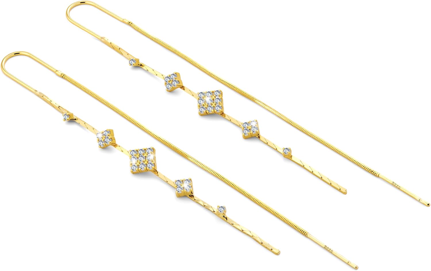 925 Sterling Silver Threader Dangle Earrings for Women - Long Earrings Dangle Chain Drop Earrings Dangling, Dainty Elegant Dangly Ear Chain with Tassel and Cubic Zirconia for Prom Wedding Trendy Jewelry Accessories - Image 3